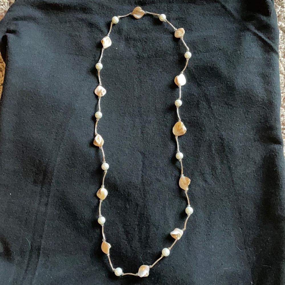 *Host pick 4/20/22* Silver necklace w/ white beads and polished shells